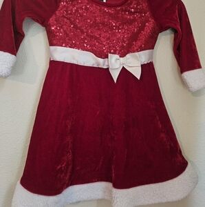 Red Velvet Dress with Sequins and Bow